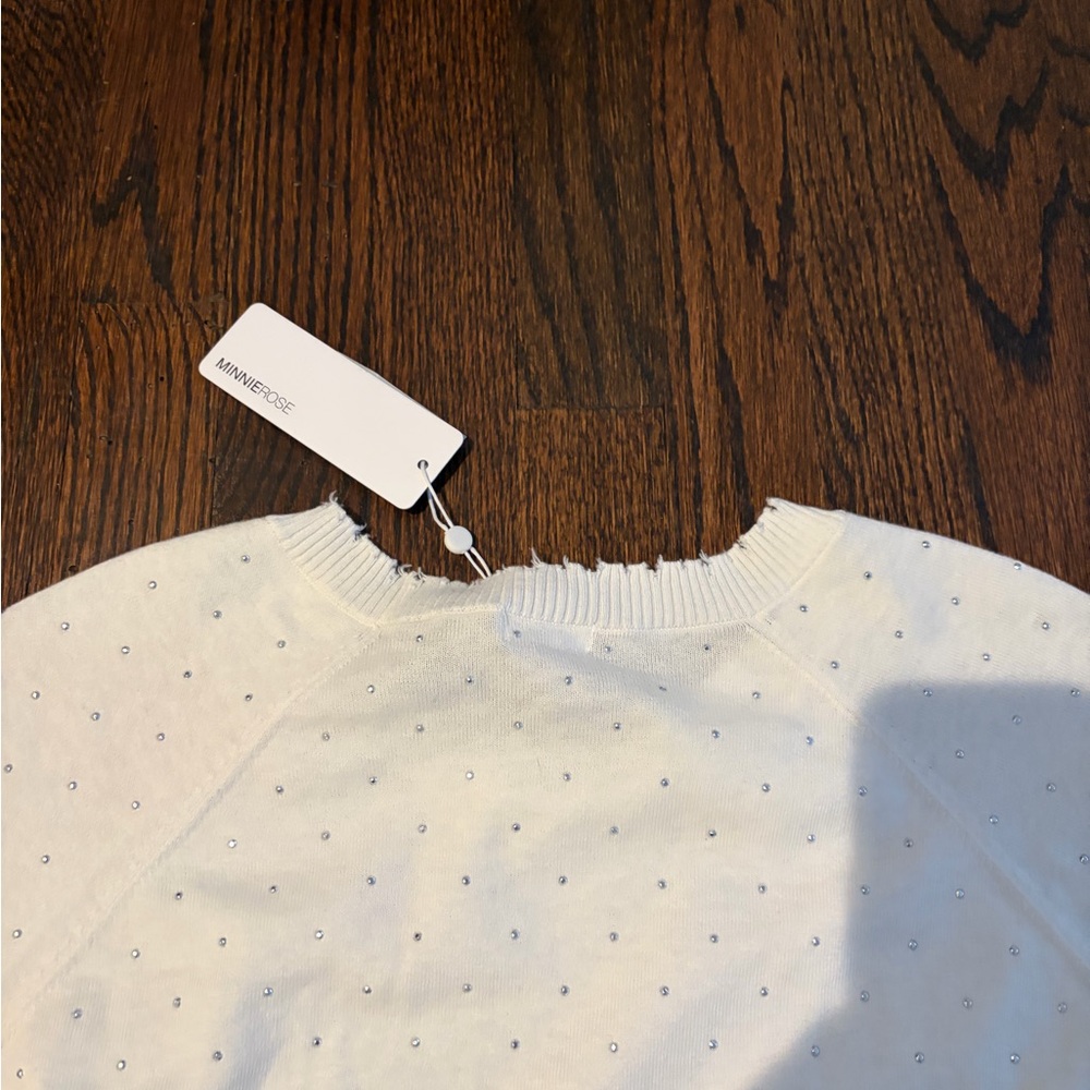 Minnie Rose Cream Eyelet Crewneck Cotton Cashmere Sweater - Picture 7 of 7
